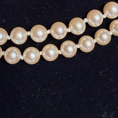 Vintage Double Strand Faux Pearl Choker Necklace Teardrop Clasp 15.5″ Gold Tone