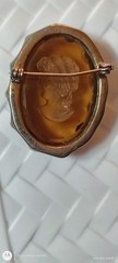 Vintage Reverse Carved Amber Cameo Portrait Brooch Pin, Oval Stone, Beauty Theme