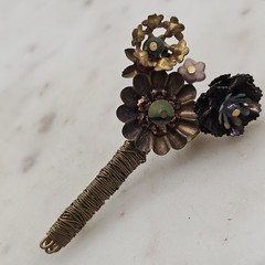 Vintage Repurposed Floral Bouquet Brooch Mixed Metal Lampwork Bead OOAK Handmade
