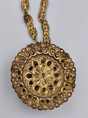 West Germany Rootbeer Cameo Set Filigree Faux Pearl Rhinestone Necklace