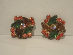 Vintage D&E Juliana Topaz Orange Brooch and Earring Set, Costume Jewelry