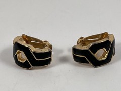 LANVIN PARIS GOLD TONE BLACK ENAMEL VINTAGE CLIP ON EARRINGS