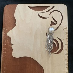 Vintage Earrings Faux Pearl Rhinestone Stud w/ Long Dangling Strands Statement