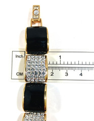 Vintage Swarovski Black Enamel & Clear Crystals Rhinestones Gold Bracelet 7 Inch