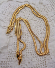 Vintage NAPIER Gold Tone Snake Chain Faux Pearl Lariat NECKLACE