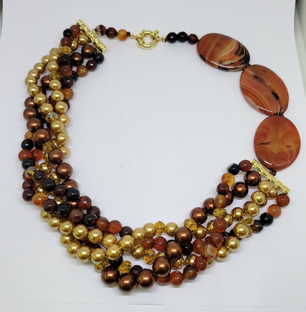 JTV Beria Collection Bronze 18kt Multi 5 Strand Agate Slice Necklace ~ 20″