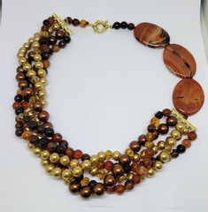 JTV Beria Collection Bronze 18kt Multi 5 Strand Agate Slice Necklace ~ 20″