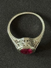 Antique Art Deco Platinum Ring with Flame-Fusion Ruby (c.1920s-1930s) Size 6.5