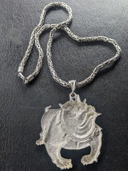 925 Sterling Silver One Of A Kind Vintage Bulldog Large Pendant & Chain