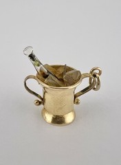 Antique 9k 9ct Yellow Gold Champagne Glass Bottle Ice Bucket Charm Pendant 1.8g