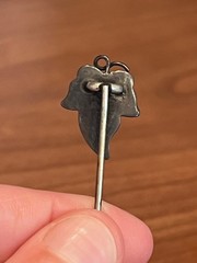 Antique Victorian Sterling Silver Malachite Ivy Leaf Stick Pin – 1880s Scottish