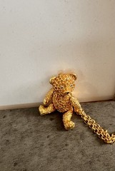 Articulated Bear Necklace And Brooch Set Goldtone With Rhinestones