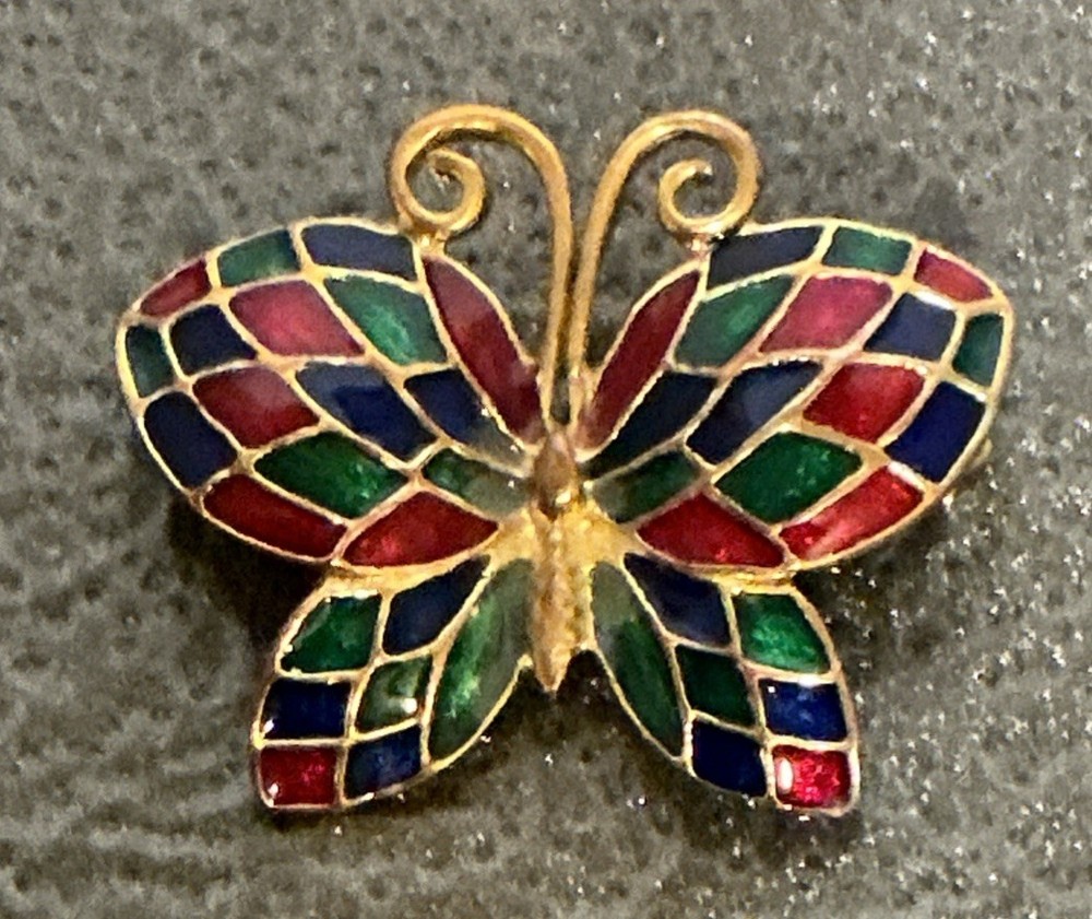 Vintage Butterfly Stained Glass Multi-Color Brooch