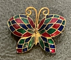 Vintage Butterfly Stained Glass Multi-Color Brooch