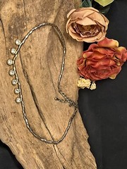 Vintage Silver Tone Necklace W Hanging Rhinestones ;Adjustable Length