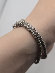 Vintage Silver Chunky Charm Bracelet 90s Y2k Heart Ring 7″ McBling Whimsical