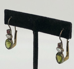 Vintage Sterling Silver 925 Tested Faux Peridot Rice Pearl Pierced Earrings