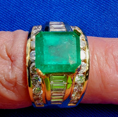 Original EARTH MINED EMERALD DIAMOND Engagement Ring Vintage Deco SOLID 18K GOLD