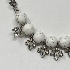 Designer Stone Necklace White Howlite Silver Tone Rhinestone Fringe Adornable.U