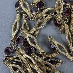Vintage Necklace Gold Tone Multi Strand Purple Rhinestone Statement 25″