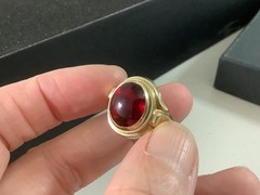 VTG/Antique Art Deco gold filled?rolled?red glass signet ring size 5.25 unsigned