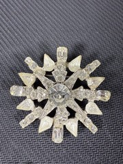Vintage 50-60s Snowflake Atomic Starburst Brooch & Clip Earrings Set Rhinestones