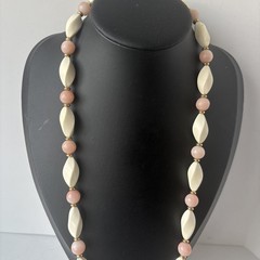 Vintage Angel Skin Coral Carved Bead Necklace 30g Mid-Century PAT 53/935 Clasp