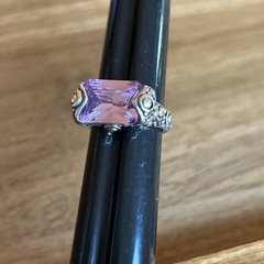 Vtg 925 Silver Ring Sz 7 Lg Lavender Cubic Zirconia Medieval Renaissance 3/4”
