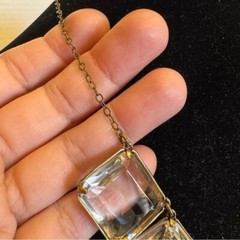 J Crew Bib Statement Necklace Clear Glass Prong Rhinestones Square Oval Round