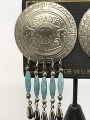 Vintage High End Fashion Jewlery Southwestern Silver Turquoise Pierced Earrings