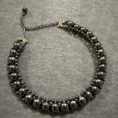 Vintage Black Pearl Iridescent Twisted Strung Bead Choker Necklace Goth