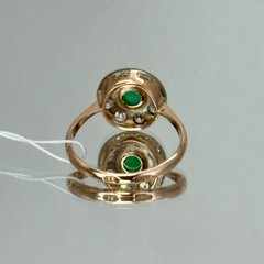 USSR Vintage Original Rose Gold Natural Chrysoprase & CZ Ring 585 14K 3,01 g.