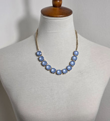 Gold Stone Collar Statement Necklace Round Sky Blue Stones in Prong Setting