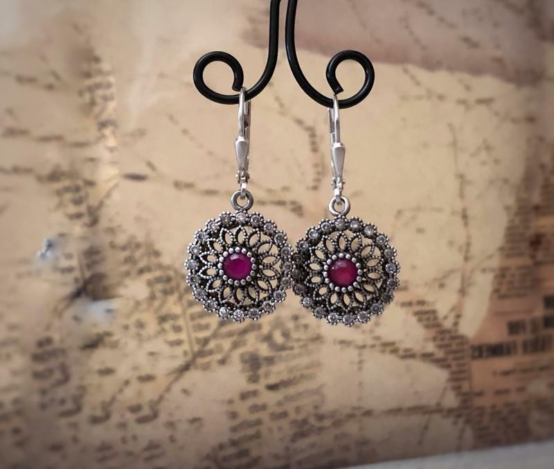 Royal Estate Jewelry Vintage Earrings Ruby Sterling Silver 925 Eastern European