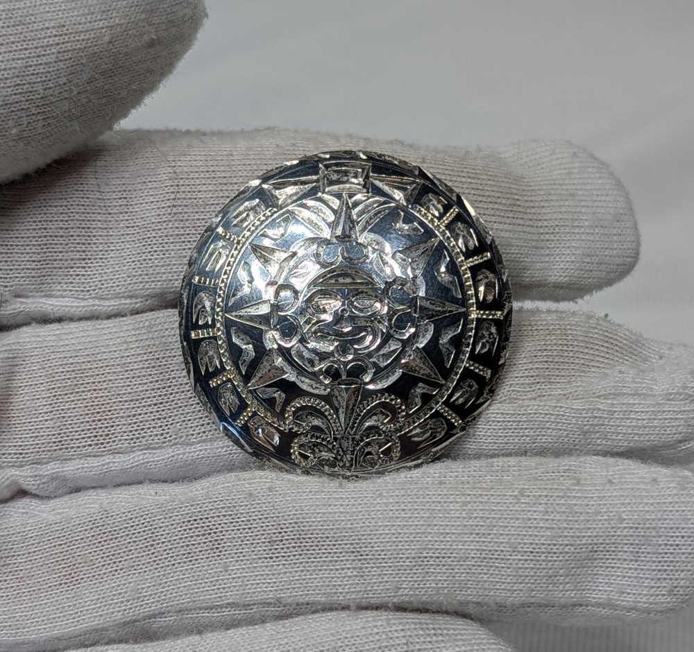 La Esperanza DGS 925 Sterling Silver Aztec Calendar Guad Jal Mex Brooch Pendant