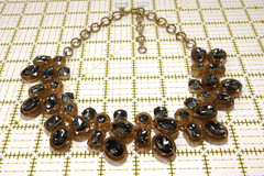 J. CREW Gold Tone Amber & Smoky Gray Jewel Box Cluster Statement Necklace