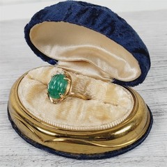 Vintage 14K Yellow Gold Carved Jade Diamond Ring 6.75 Retro Luxury Design Pretty
