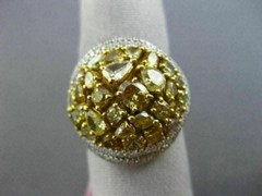 EXTRA LARGE 3.88CT WHITE & FANCY YELLOW DIAMOND 18KT TWO TONE GOLD CLUSTER RING