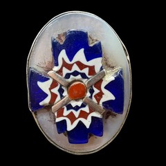 Signed Vtg Sterling Silver Native American Oscar Betz Glass Coral Ring Sz 11.75