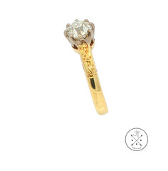 Antique 18k Yellow Gold Solitaire Ring with .80 ct Old Mine Cut Natural Diamond