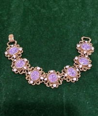 Vintage Huge Purple Blue Color Cyrstal Alexandrite Rhinestone Bracelet 7.5 In