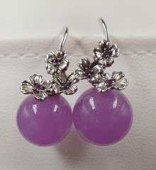Sterling Silver Flower Lavender Jade & Amethyst 11.4mm Earrings