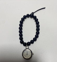 Vintage Concepts Quartz Watch Bracelet Silver Tone Shiny Black Beads New Battery