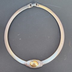VINTAGE KJL FOR AVON Omega Collar Choker Necklace Dual Tone Silver Gold