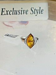 100% Genuine Baltic Natural Amber Silver Ring Size 7,0 Vintage Butterscotch 老琥珀