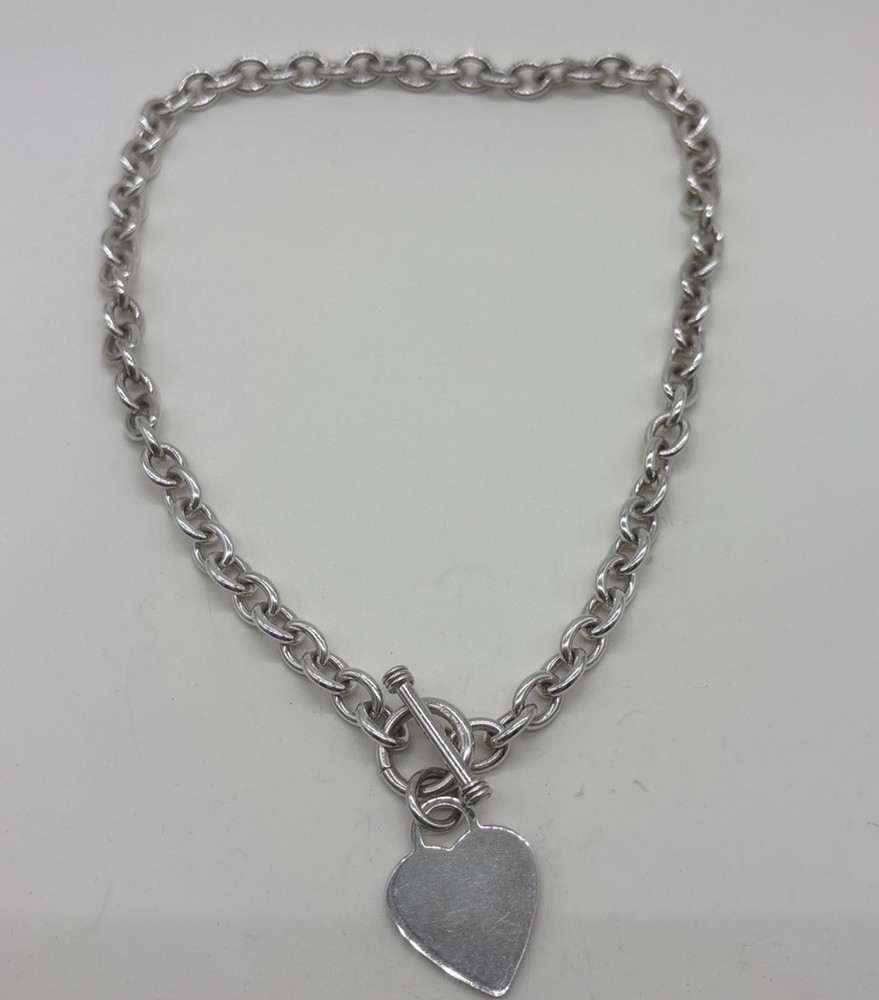 Vintage Sterling Silver Heart Toggle Necklace Chunky 18” 61.8 Grams Monogram