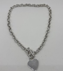 Vintage Sterling Silver Heart Toggle Necklace Chunky 18” 61.8 Grams Monogram
