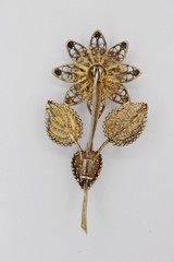 Vintage 800 silver filigree flower brooch trombone clasp 2.5″ signed