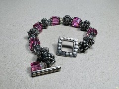 Ster Silver Artisan Crafted Bali Pink Bead & Silver Beaded Wire Bracelet 7” 30g