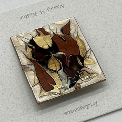 Nancy M Hester Iridescence Artisan Modern Art Brooch Ladies Pin Brown Gold Tones